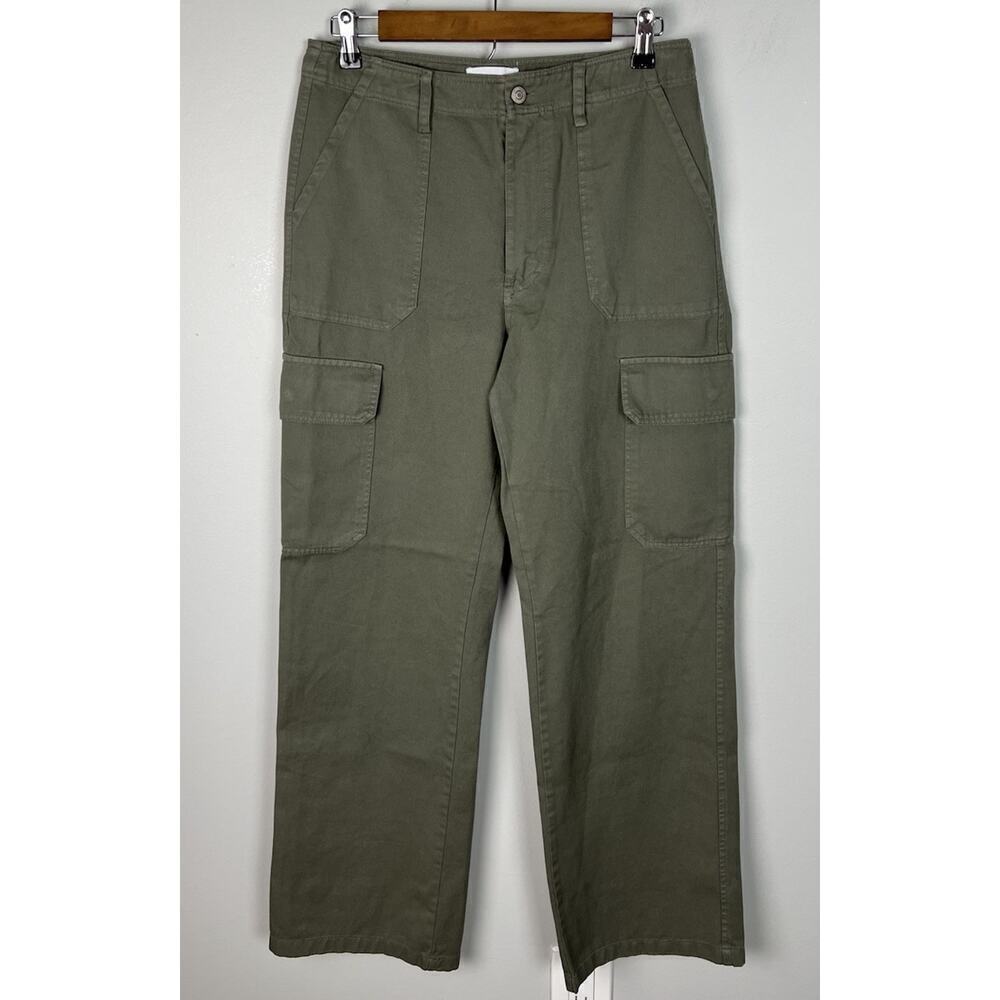 Zara Cargo Pocket Straight Leg Green Khaki Pants Cotton Size 6 Women’s